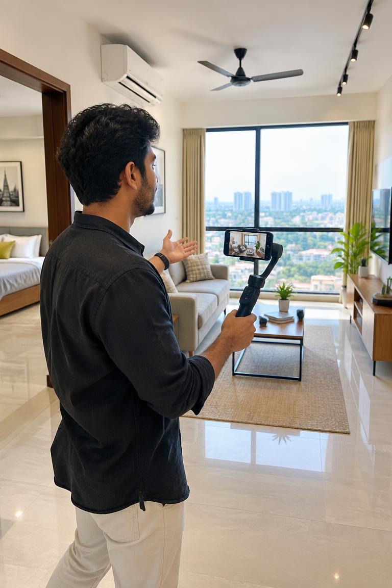 Creator filming a property tour