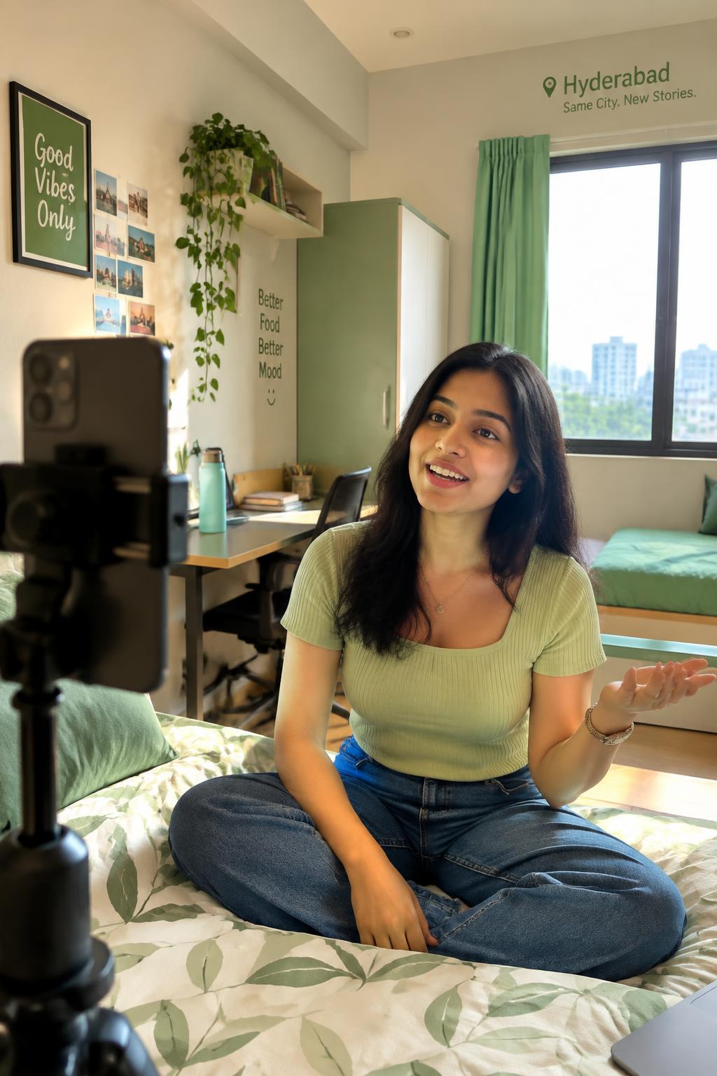 A local creator filming at a neighbourhood business